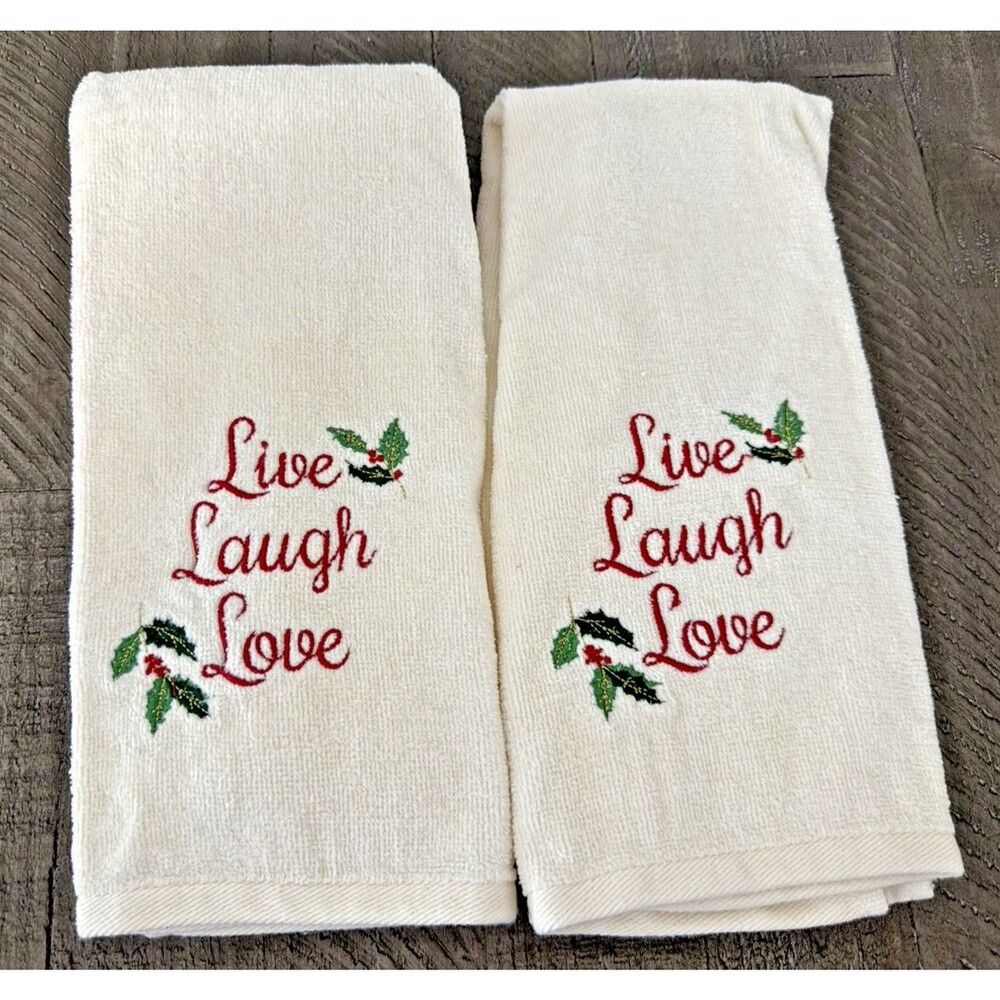 St. Nicholas Square Ivory Christmas Hand Towels for Bath Powder Room (Set of 2)